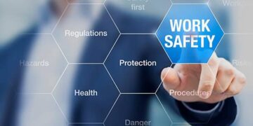 Businessman presenting work safety concept, hazards, protections, health and regulations