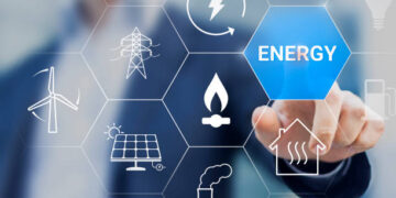Energy market, production, transport, consumption. Renewable electricity with wind turbine, solar panel. Nuclear power plant. Gas and fuel. International trading, contract and regulation, businessman.